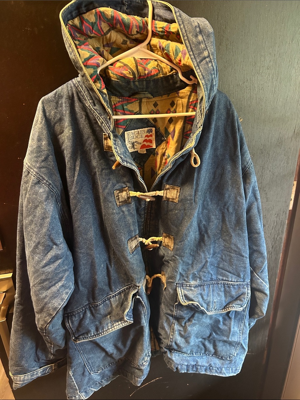 90’s Vintage Hooded Denim Toggle Jacket